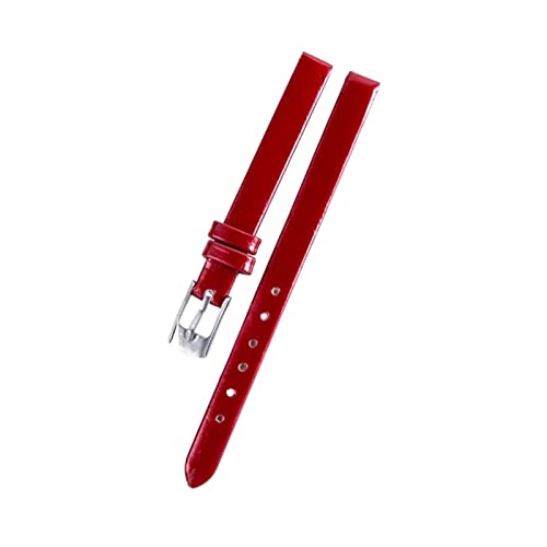 VISIYUBL Leder Uhrenbänder 8 mm for Frauen Uhren Uhr Accessoires dünne Uhrengurtband mit Stecknadelschnalle (Color : RED, Size : 8mm) von VISIYUBL