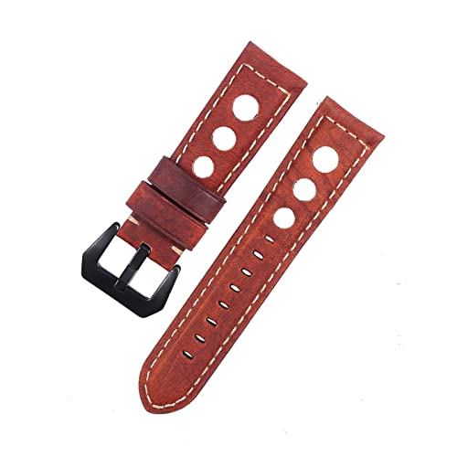 VISIYUBL Leder Uhrenband Vintage Braun Schwarz 20mm 22mm 24mm Uhr Gürtel for Mann Drei Löcher Atmungsaktiv Weiche Uhr Band Leder (Color : Brick Red-black, Size : 22mm) von VISIYUBL