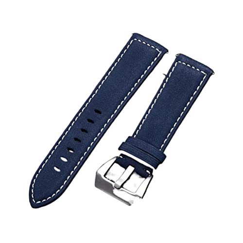 VISIYUBL Leder Uhrenbandarmband schwarz blau brauner Vintage Matte Watchgurt for Frauen Männer 18mm 20 mm 22 mm 24mm Handgelenk Band (Color : Blue, Size : 18mm) von VISIYUBL