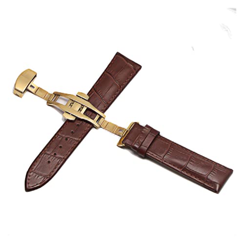 VISIYUBL Leder Uhrenbandbänder 20mm Uhrengurt -Fly Schnalle Band Stahlschnalle -Gurt geeignet for Samsung Pass (Color : Brown gold 1, Size : 14mm) von VISIYUBL
