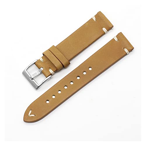 VISIYUBL Leder Uhrenbandband 18mm 19mm 21mm 26mm Retro Handgemachte Nähband Ersatz Watch Strap (Color : Orange, Size : 19mm) von VISIYUBL