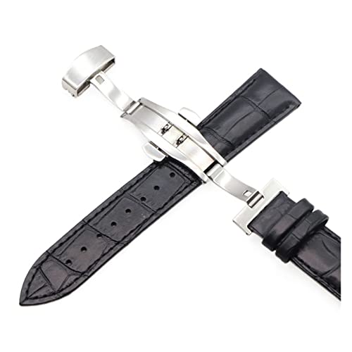 VISIYUBL Leder Uhrenriemen 18mm20mm22mm24mm Universal Watch Butterfly Schnalle Stahlband Schnallen Armband Armband Armband + Werkzeug (Color : Black, Size : 12mm) von VISIYUBL