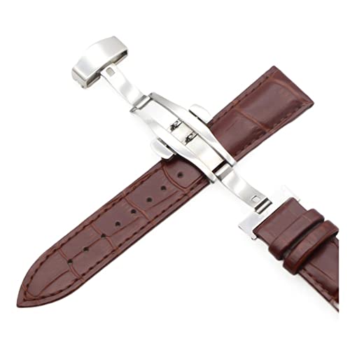 VISIYUBL Leder Uhrenriemen 18mm20mm22mm24mm Universal Watch Butterfly Schnalle Stahlband Schnallen Armband Armband Armband + Werkzeug (Color : Brown, Size : 18mm) von VISIYUBL
