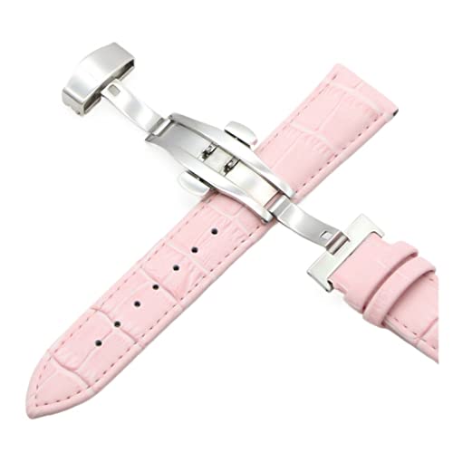 VISIYUBL Leder Uhrenriemen 18mm20mm22mm24mm Universal Watch Butterfly Schnalle Stahlband Schnallen Armband Armband Armband + Werkzeug (Color : Pink, Size : 12mm) von VISIYUBL