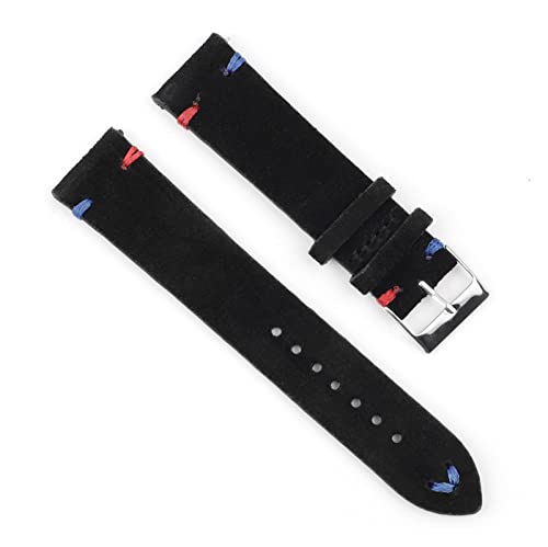 VISIYUBL Leder Vintage Uhrenarmband 18mm 20mm 22mm 24mm Royal Blue Watch Strap for Männer Frauen Uhren (Color : Black-Red Blue Wire, Size : 22mm) von VISIYUBL