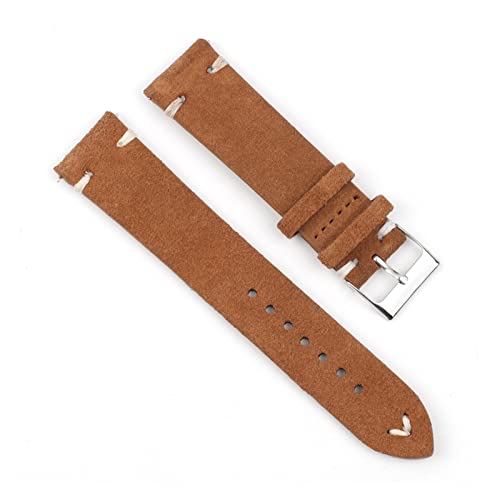 VISIYUBL Leder Vintage Uhrenarmband 18mm 20mm 22mm 24mm Royal Blue Watch Strap for Männer Frauen Uhren (Color : Brown-White Wire, Size : 20mm) von VISIYUBL