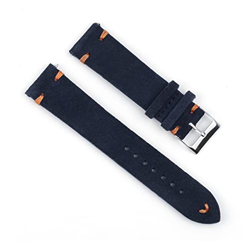 VISIYUBL Leder Vintage Uhrenarmband 18mm 20mm 22mm 24mm Royal Blue Watch Strap for Männer Frauen Uhren (Color : DarkBlue-Orange Wire, Size : 22mm) von VISIYUBL