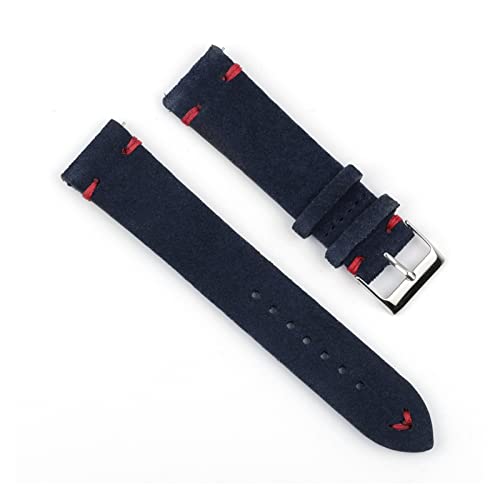 VISIYUBL Leder Vintage Uhrenarmband 18mm 20mm 22mm 24mm Royal Blue Watch Strap for Männer Frauen Uhren (Color : DarkBlue-Red Wire, Size : 18mm) von VISIYUBL