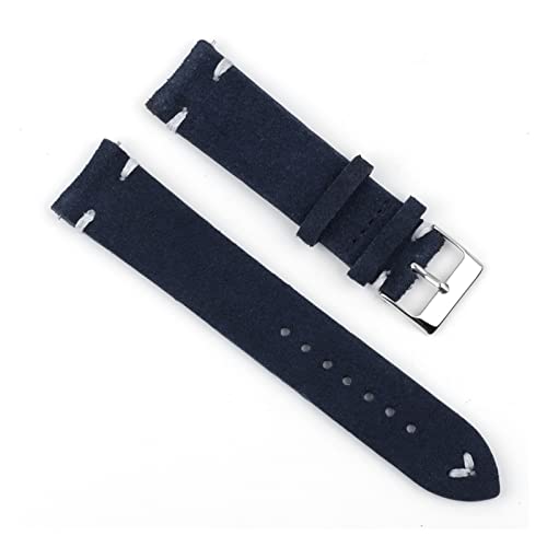 VISIYUBL Leder Vintage Uhrenarmband 18mm 20mm 22mm 24mm Royal Blue Watch Strap for Männer Frauen Uhren (Color : DarkBlue-White Wire, Size : 20mm) von VISIYUBL