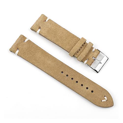 VISIYUBL Leder Vintage Uhrenarmband 18mm 20mm 22mm 24mm Royal Blue Watch Strap for Männer Frauen Uhren (Color : Khaki-White Wire, Size : 18mm) von VISIYUBL