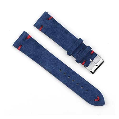 VISIYUBL Leder Vintage Uhrenarmband 18mm 20mm 22mm 24mm Royal Blue Watch Strap for Männer Frauen Uhren (Color : RoyalBlue-Red Wire, Size : 20mm) von VISIYUBL