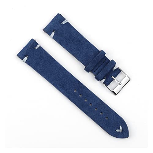 VISIYUBL Leder Vintage Uhrenarmband 18mm 20mm 22mm 24mm Royal Blue Watch Strap for Männer Frauen Uhren (Color : RoyalBlue-White Wire, Size : 20mm) von VISIYUBL
