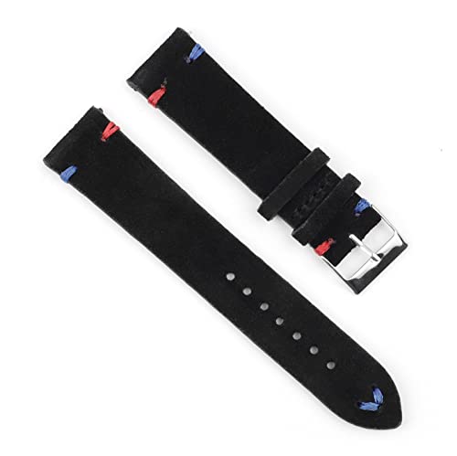 VISIYUBL Leder Vintage Uhrenbänder Blaue Uhrenbänder Ersatzgurt for Uhren Zubehör 18mm 20mm 22mm 24mm (Color : Black-Red Blue Line, Size : 24mm) von VISIYUBL