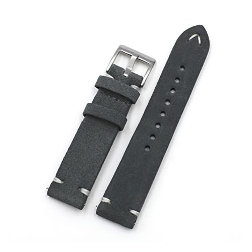 VISIYUBL Leder Watchstrap 18mm 20mm 22mm 24mm braun graue Vintage Armband Handgemachte Nähte Ersatz for jede Uhr (Color : Dark Gray, Size : 24mm) von VISIYUBL