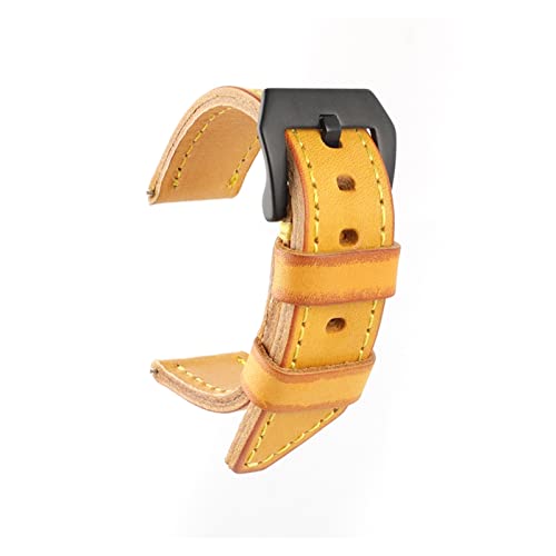 VISIYUBL Leder Watchstrap Gelb Handgemachtes Uhrenband 20mm 22mm 24mm 26mm Uhr Uhr Riemen passen for Panerai-Männer Ersatzarmband (Color : Yellow-Black Buckle, Size : 20mm) von VISIYUBL