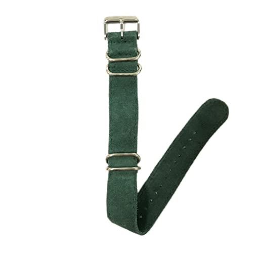 VISIYUBL Leder Zulu Uhrenarmband 20mm Leder Nato Strap Armband Fünf Siver Buckle Ersatz Armbanduhrband (Color : Green, Size : 20mm) von VISIYUBL