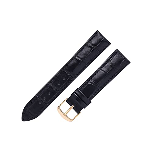 VISIYUBL Lederarmband 14/16/18/19/20/20/12/22mm Frauen Männer Watch Strap Business Strap Watch Armband Fit for Tissot Fit for DW (Color : Black black-Gold, Size : 18mm) von VISIYUBL