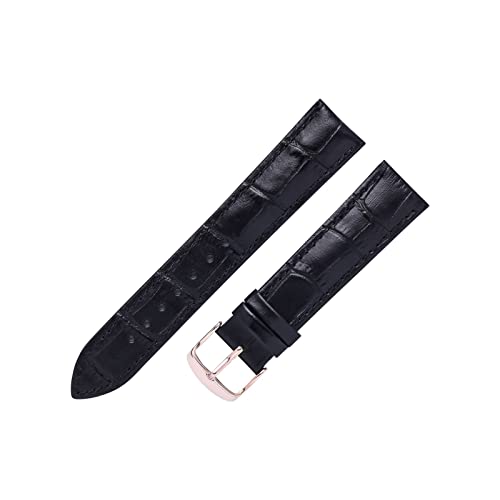 VISIYUBL Lederarmband 14/16/18/19/20/20/12/22mm Frauen Männer Watch Strap Business Strap Watch Armband Fit for Tissot Fit for DW (Color : Black black-Rosegold, Size : 21mm) von VISIYUBL