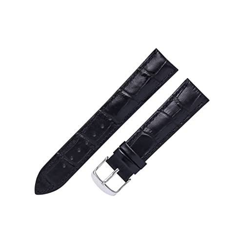 VISIYUBL Lederarmband 14/16/18/19/20/20/12/22mm Frauen Männer Watch Strap Business Strap Watch Armband Fit for Tissot Fit for DW (Color : Black black-Silver, Size : 19mm) von VISIYUBL