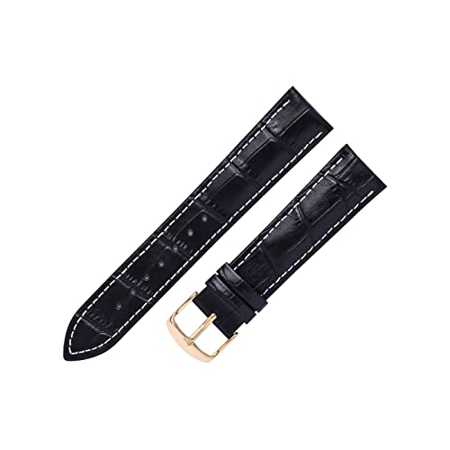 VISIYUBL Lederarmband 14/16/18/19/20/20/12/22mm Frauen Männer Watch Strap Business Strap Watch Armband Fit for Tissot Fit for DW (Color : Black white-Gold, Size : 18mm) von VISIYUBL