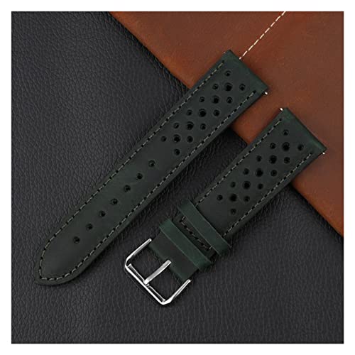 VISIYUBL Lederarmband 18mm 19mm 20mm 22mm 24mm Atmungsaktiv Poröse Armbanduhr Armband Handgemachte Nähband (Color : Green, Size : 20mm) von VISIYUBL