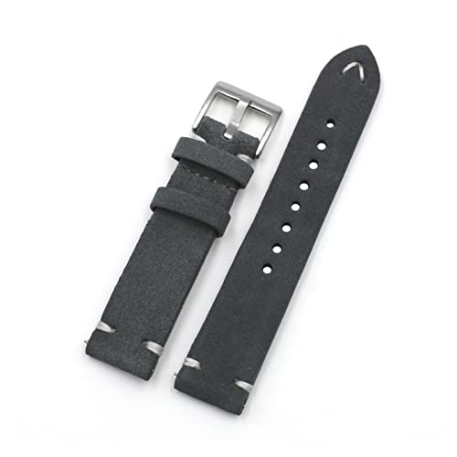 VISIYUBL Lederarmband 18mm 20mm 22mm 24mm Vintage Handgemachte Nähgurt for Männer Frauen Watch Ersatz (Color : Dark Gray, Size : 20mm) von VISIYUBL