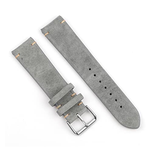 VISIYUBL Lederarmband 18mm 20mm 22mm 24mm Vintage Handgemachte Nähgurt for Männer Frauen Watch Ersatz (Color : Gray no wire, Size : 22mm) von VISIYUBL