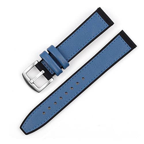 VISIYUBL Lederarmband 20mm 22mm Edelstahlschnalle Wasserdichte Silikon-Armband-Ersatz for Herrenuhr (Color : Blue leather ring, Size : 22mm) von VISIYUBL