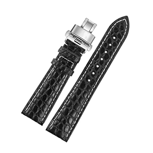 VISIYUBL Lederarmband Armband for 12/14 / 16/17/18/19/19/16/12 / 23mm Uhren Armbandgürtel Schmetterlingsschnalle (Color : Black white, Size : 21mm) von VISIYUBL