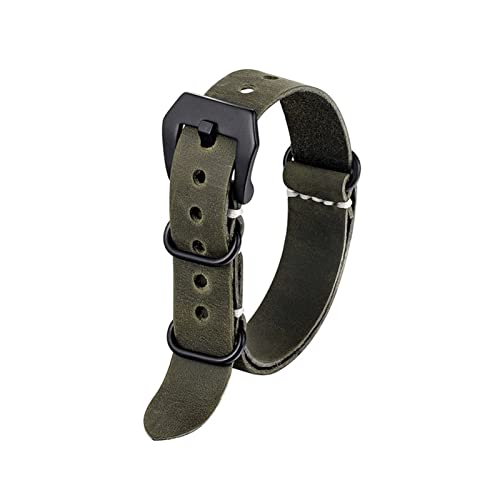 VISIYUBL Lederarmband Militär Nato Uhr Uhrenarmband Schwarz Braun Kaffee Uhrbandband Wistband Armband 20mm 24mm (Color : Green, Size : 20mm) von VISIYUBL