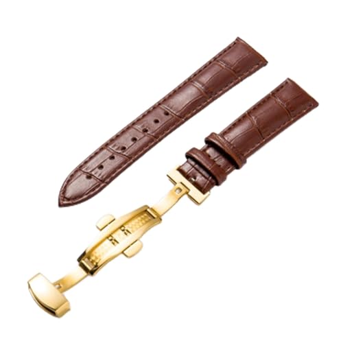 VISIYUBL Lederarmband mit Verschlussbanden Croco-Armband for Pulseira-Uhr in 14 16 18 19 20 21 22 24 mm (Color : Silver Yellow, Size : 15mm) von VISIYUBL