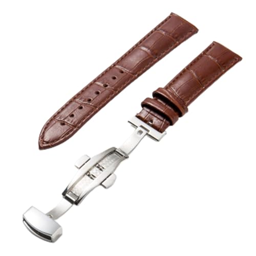 VISIYUBL Lederarmband mit Verschlussbanden Croco-Armband for Pulseira-Uhr in 14 16 18 19 20 21 22 24 mm (Color : Silver white, Size : 17mm) von VISIYUBL