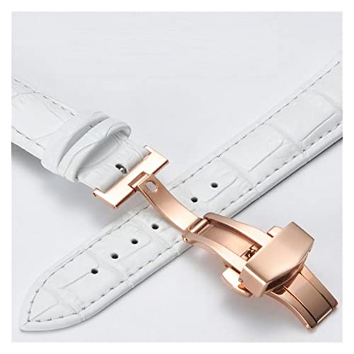 VISIYUBL Lederarmbands 12 14 16 18 20mm Universal Uhr Stahlschmetterlingsschließe Schnalle Strap Armband Armband Armbanduhrarmband (Color : Rose-White, Size : 22mm) von VISIYUBL