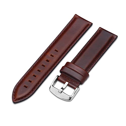 VISIYUBL Lederarmbands 14mm 16mm 18mm 20mm Schwarze dunkelbraune Frauen Männer Uhren Bandband Gürtel mit Schnalle (Color : Plain weave-brown, Size : 13mm) von VISIYUBL