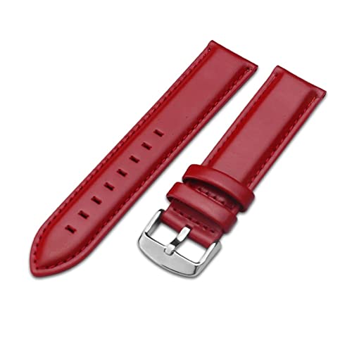 VISIYUBL Lederarmbands 14mm 16mm 18mm 20mm Schwarze dunkelbraune Frauen Männer Uhren Bandband Gürtel mit Schnalle (Color : Plain weave-red, Size : 13mm) von VISIYUBL