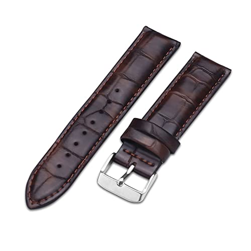 VISIYUBL Lederarmbands 14mm 16mm 18mm 20mm Schwarze dunkelbraune Frauen Männer Uhren Bandband Gürtel mit Schnalle (Color : Slub pattern-brown, Size : 17mm) von VISIYUBL