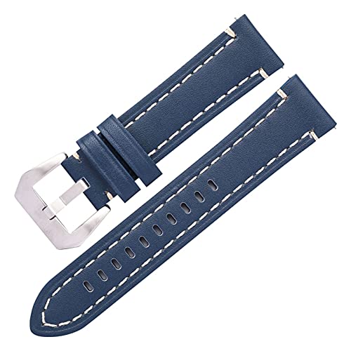 VISIYUBL Lederarmbands Männer 20mm 22mm 24mm Armbanduhr Riemen Blau Armband 4 Farben Weiches Zubehör (Color : Blue, Size : 24mm) von VISIYUBL