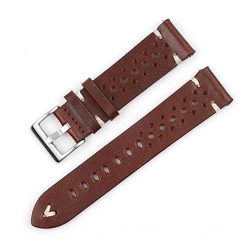 VISIYUBL Lederband Uhrenarmband 18mm 20mm 22mm 24mm Poröse atmungsaktive handgefertigte Nähgurt for Männer Watch Armband Zubehör (Color : Brown-white wire, Size : 22mm) von VISIYUBL