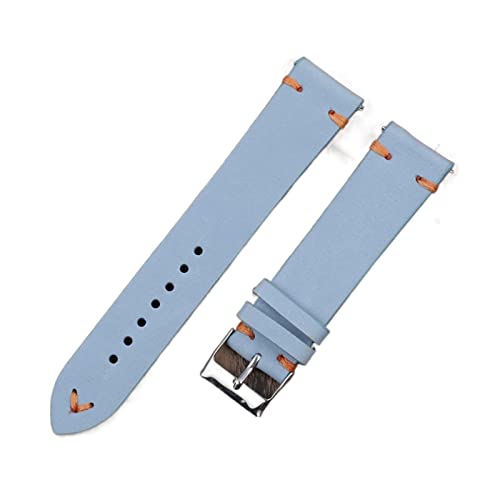 VISIYUBL Lederuhrbänder 18mm 20mm 22mm 24mm blaue Uhrenbänder Handgemachte Nähband-Armband Ersatzgurt for Watch-Zubehör (Color : Blue-Orange Line, Size : 20mm) von VISIYUBL