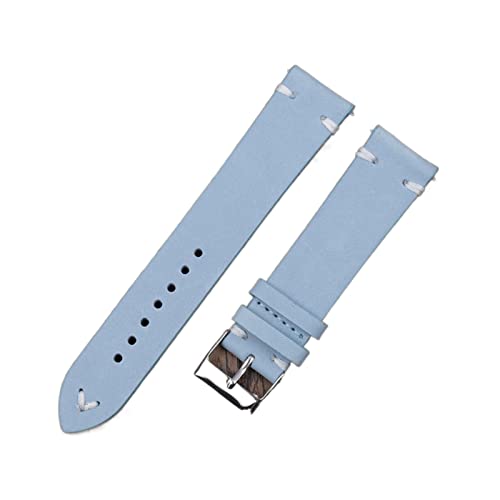 VISIYUBL Lederuhrbänder 18mm 20mm 22mm 24mm blaue Uhrenbänder Handgemachte Nähband-Armband Ersatzgurt for Watch-Zubehör (Color : Blue-White Line, Size : 24mm) von VISIYUBL