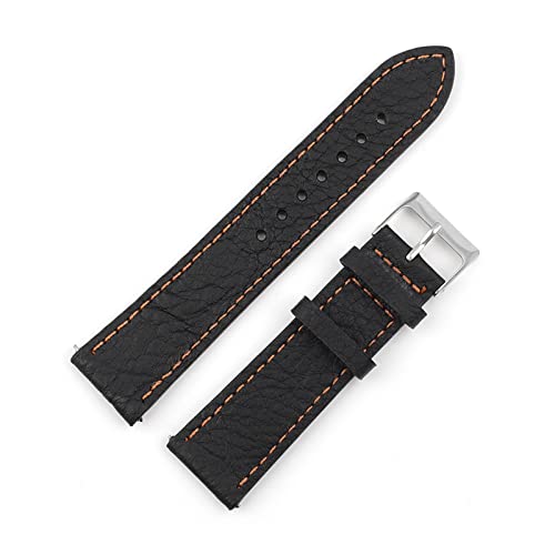 VISIYUBL Litschee muster leder uhrband 18mm 20mm 22mm 24mm handgemachte nähte watchband schnelle freigabefeder bar ersatzgürtel (Color : Black-orange wrie, Size : 22mm) von VISIYUBL