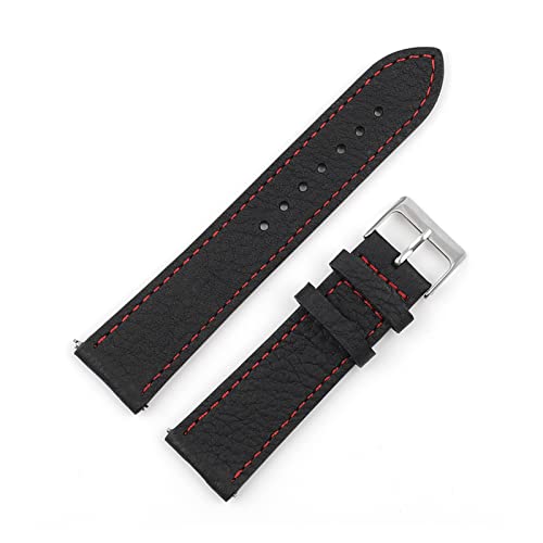 VISIYUBL Litschee muster leder uhrband 18mm 20mm 22mm 24mm handgemachte nähte watchband schnelle freigabefeder bar ersatzgürtel (Color : Black-red wrie, Size : 18mm) von VISIYUBL