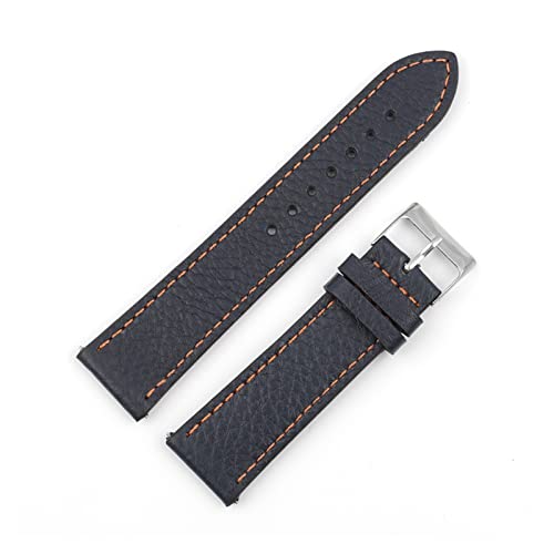 VISIYUBL Litschee muster leder uhrband 18mm 20mm 22mm 24mm handgemachte nähte watchband schnelle freigabefeder bar ersatzgürtel (Color : Blue-orange wire, Size : 20mm) von VISIYUBL