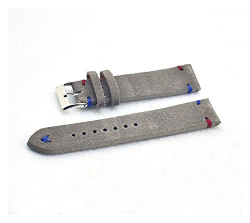 VISIYUBL Männer Frauen Armbands 18mm 20mm 22mm Graue Wildleder Handmade Vintage Armbanduhr Band Strap Metallschnalle KZSD05. (Color : Gray-Red Blue Line, Size : 24mm) von VISIYUBL