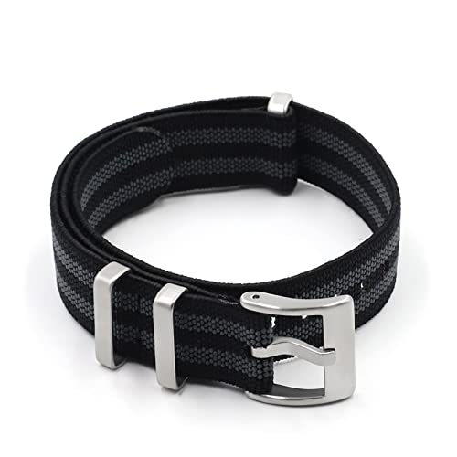 VISIYUBL Männer französische Truppen Fallschirmtasche Nylon Elastische Gürtelarmband 18mm 20mm 22mm Uhrenarmband Silber Schnalle Fit for Nato. (Color : Black-White Line, Size : 20 Silver Buckle) von VISIYUBL