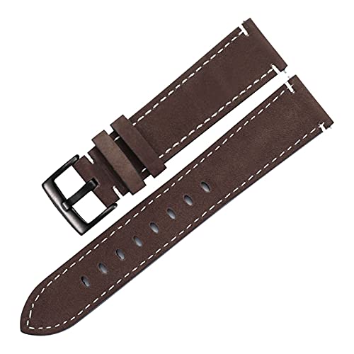 VISIYUBL Mattes Skin Armband Gürtel Männer Frauen 20mm 21mm Matte Leder Uhren Riemen Grün Unisex Weiche Uhr Armband Zubehör (Color : Coffee-Black Clasp, Size : 21mm) von VISIYUBL