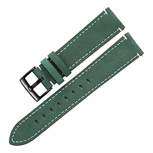 VISIYUBL Mattes Skin Armband Gürtel Männer Frauen 20mm 21mm Matte Leder Uhren Riemen Grün Unisex Weiche Uhr Armband Zubehör (Color : Green-Black Clasp, Size : 20mm) von VISIYUBL