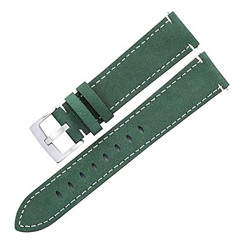 VISIYUBL Mattes Skin Armband Gürtel Männer Frauen 20mm 21mm Matte Leder Uhren Riemen Grün Unisex Weiche Uhr Armband Zubehör (Color : Green-Silver Clasp, Size : 20mm) von VISIYUBL