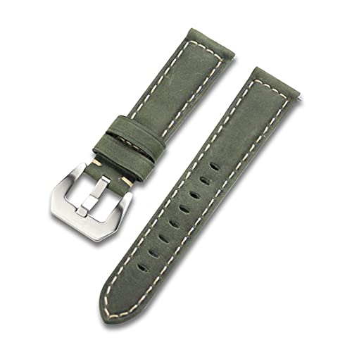 VISIYUBL Moderne Lederband Zulu Uhrenarmband Schwarz Braun Rot Männer Armband 20mm 22mm 24mm Uhrenband Blatt Zubehör Stahlschnalle (Color : Dark green, Size : 24mm) von VISIYUBL