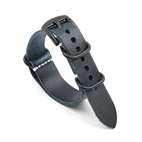 VISIYUBL NATO Strap Leder Armband 20mm 22mm 24mm Vintage Armband for Männer Frauen Armbänder Watch Ersatz (Color : Dark blue-B buckle, Size : 22mm) von VISIYUBL